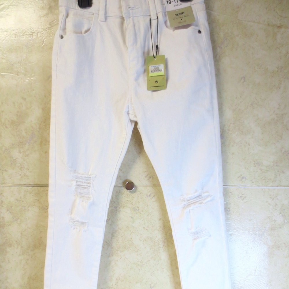 Denim Co. White Ripped Skinny Jeans Adjustable Waist  for Kids 10-11 yrs